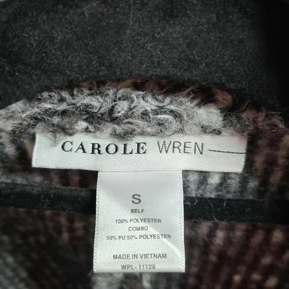 Carole Wren Marled Boucle Knit Open Front Teddy Jacket Size S Faux Pocket
